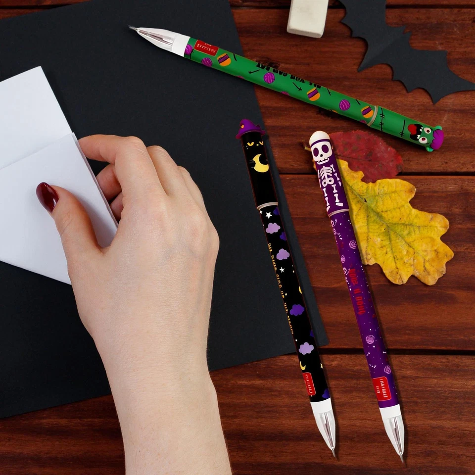3 Stück löschbare Schulbedarf-Schreibwaren-Gelstifte mit Fledermaus-Imp-Design - Bild 3 von 4