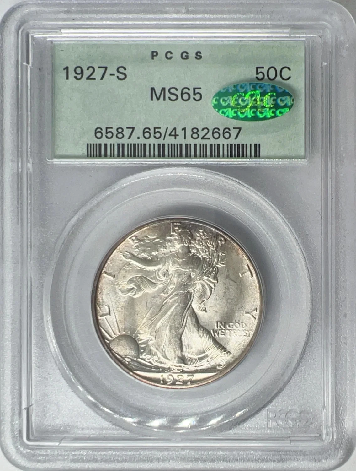 1927-S 50C PCGS OGH MS65 CAC Walking Liberty Half Dollar 04182667