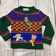 Vintage 1981 Muppets Ruth Scharf Knit Sweater Kids Kermit Miss Piggy Fozzie