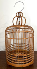 Bamboo Birdcage Carved Wooden Hanging/Tabletop Appx. 17" Tall