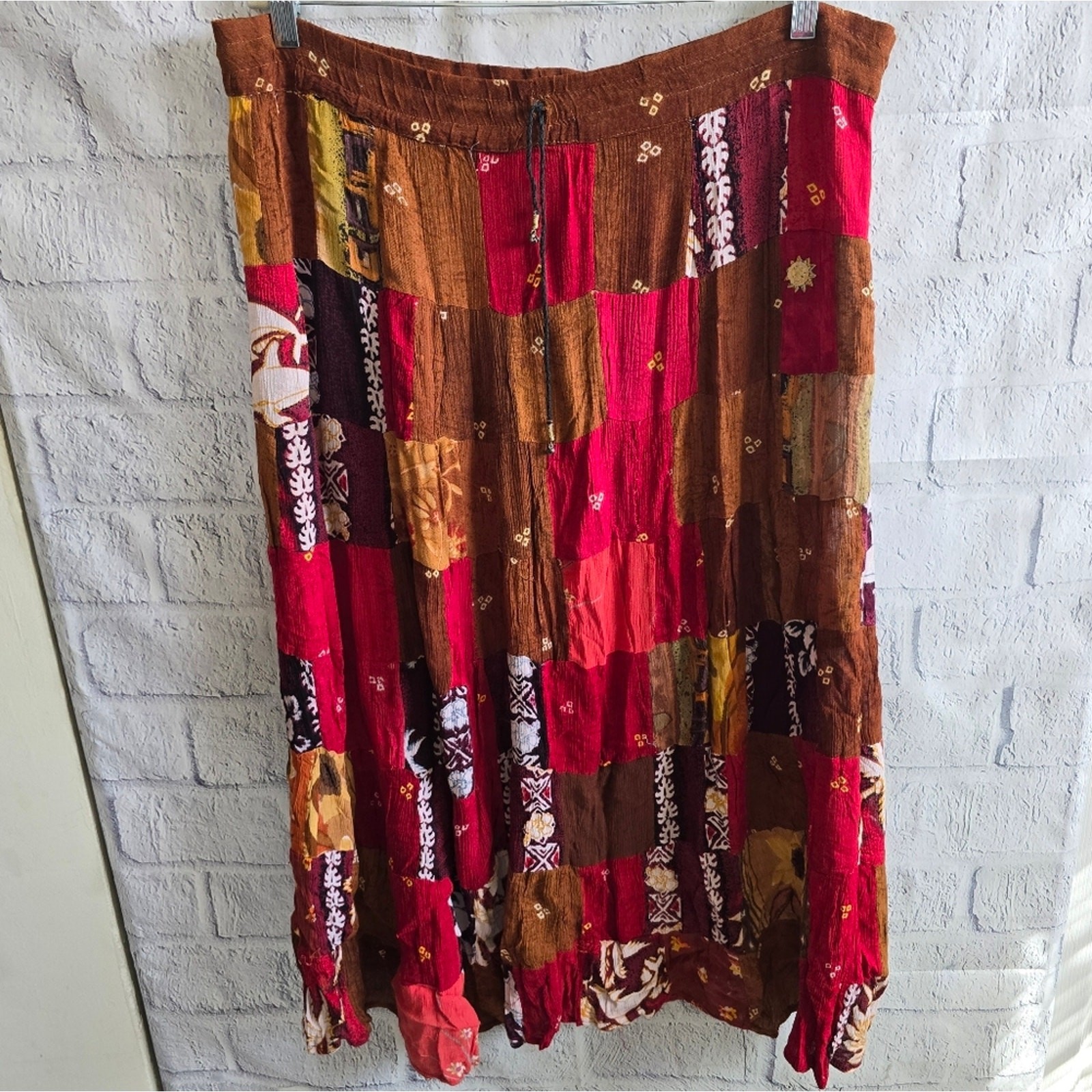 Boho Chic Patchwork Style Brown And Pink Maxi Ski… - image 11
