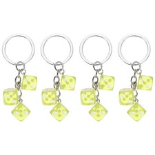 4pcs Lucky Dice Keychain Charm, Resin Dice Keyrings with 3 Pendants, Yellow