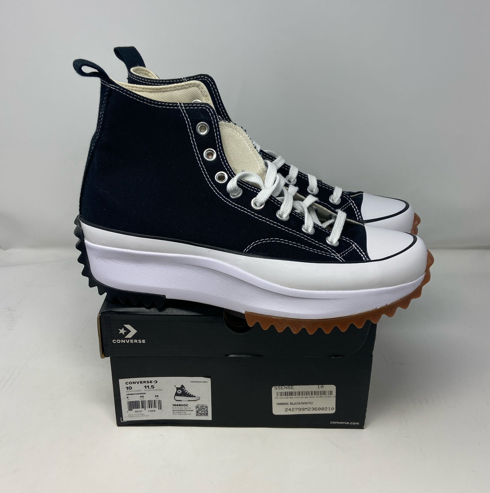 Converse Run Star Hike Hi Canvas Platform Black/White/Gum Men’s 10 166800C