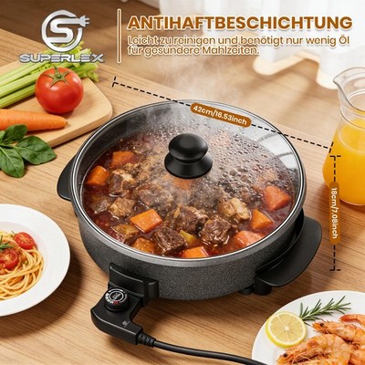 SUPERLEX Elektrische Multipfanne Partypfanne Bratpfanne Pizzapfanne Grillfanne