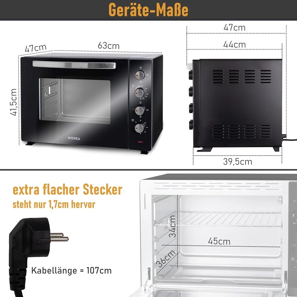 Mini Backofen 60 Liter, Umluft Isoliertes Gehäuse Drehspieß Minibackofen Neuware - Bild 2 von 4