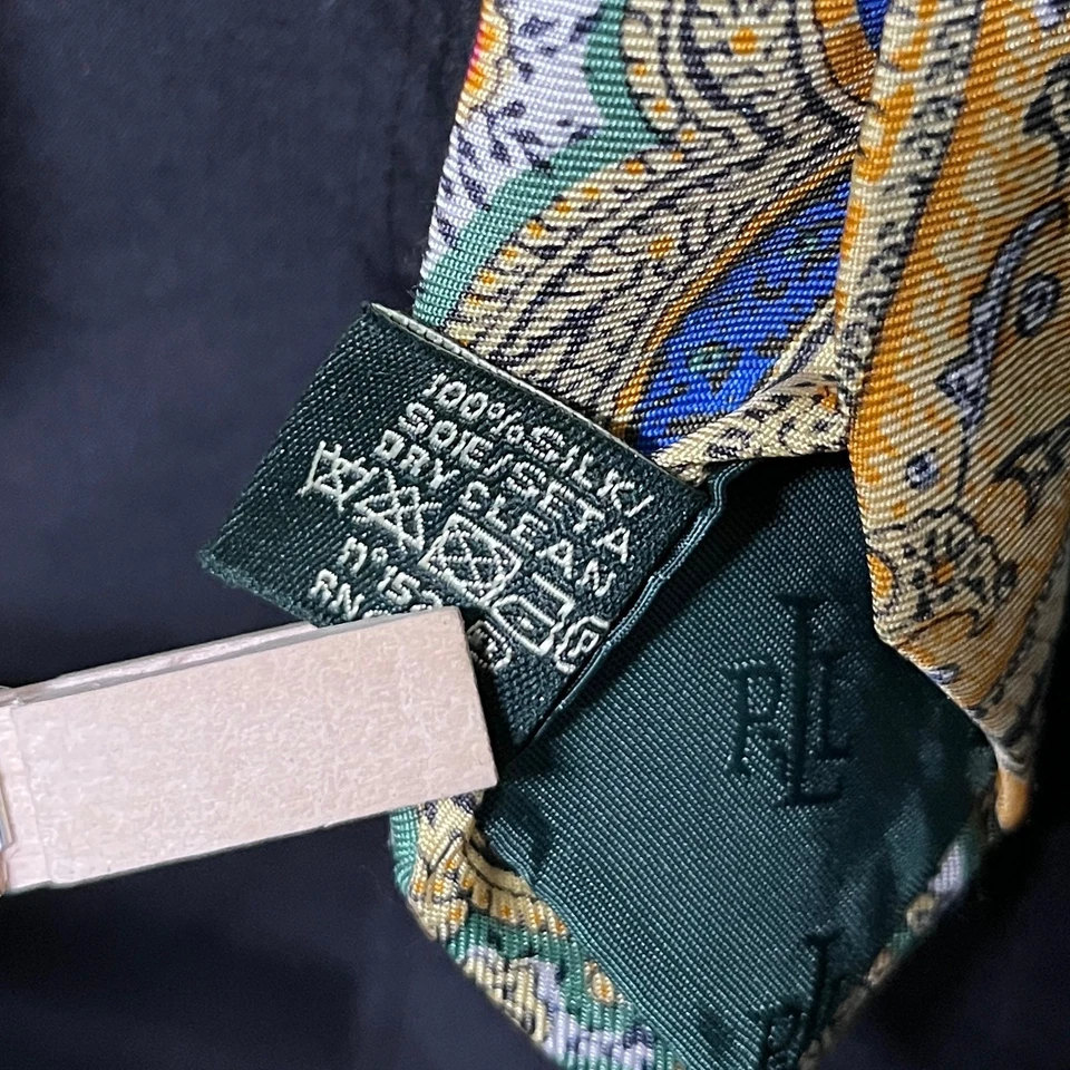 Corbata de seda para hombre Ralph Lauren amarilla estampado cachemir negocios informal 3167 Foto 4 de 4