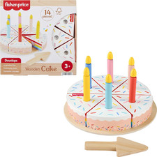 Wood Pretend Play Toy Cake Set, 14-Piece Wooden Food Decorating Serving Play f