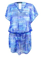 Lauren by Ralph Lauren Women's Calypso Ikat-Print Tunic Cover-Up S, Blue 