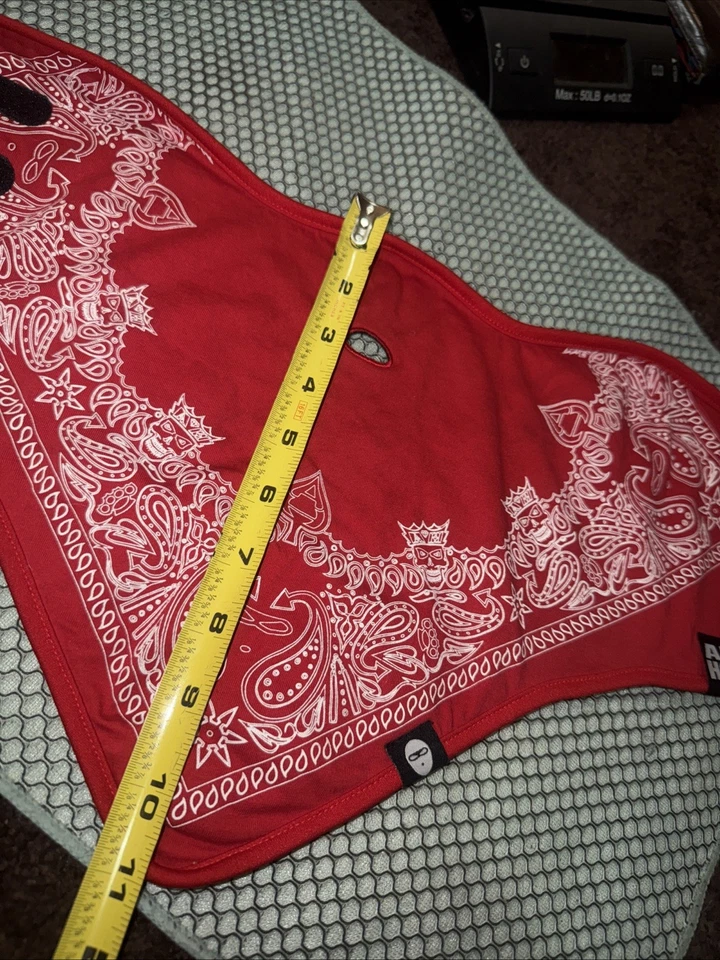 Vintage Air Hole Red Bandana Print Snowboard Face Mask vlcro Fleece Airhole Rare - Image 3 of 4