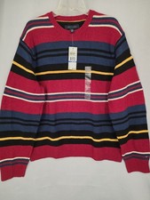 New Tommy Hilfiger Mens XL 100 Lambswool Multicolor Striped Sweater Pullover
