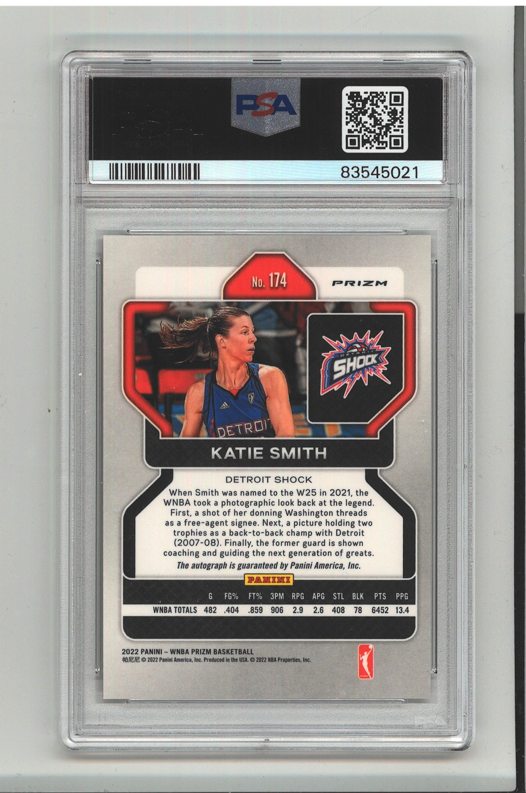 2022 Prizm WNBA Champion Katie Smith Autograph PSA 10 Gem Mint OSU MYSTICS STORM view 2