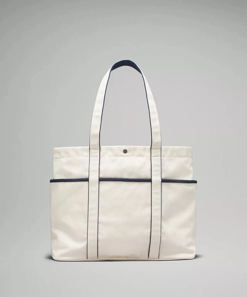 Bolso de Mano Grande Lululemon Nuevo Sin Etiquetas Blanco Lona Gimnasio Yoga Playa Foto 4 de 4