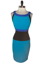 NEW CALVIN KLEIN Size 12 Sheath Dress Black Blue Sleeveless Knee Length