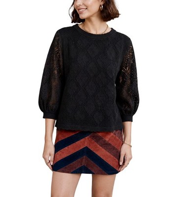 Anthropologie Eri + Ali Vivian Black Lace 3/4 Sleeve Blouse Size Small NWT