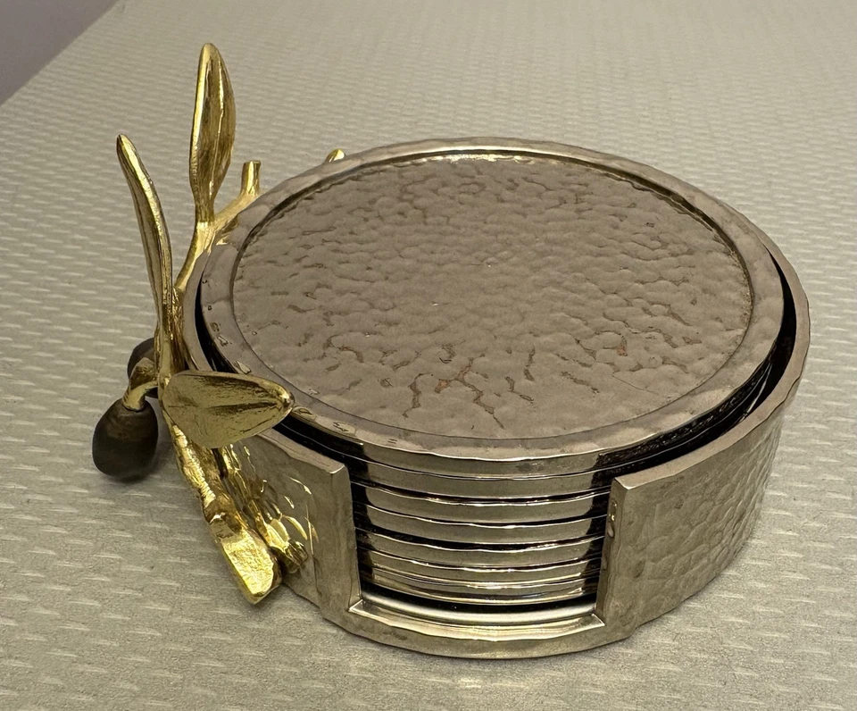 Michael Aram Olive Branch Coaster 套装 6 锤镍金叶支架 4 — 第 2/4 张图片
