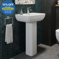 Ceramic Modern Square Basin Wash Sink Full Pedestal Single Tap Hole Bathroom