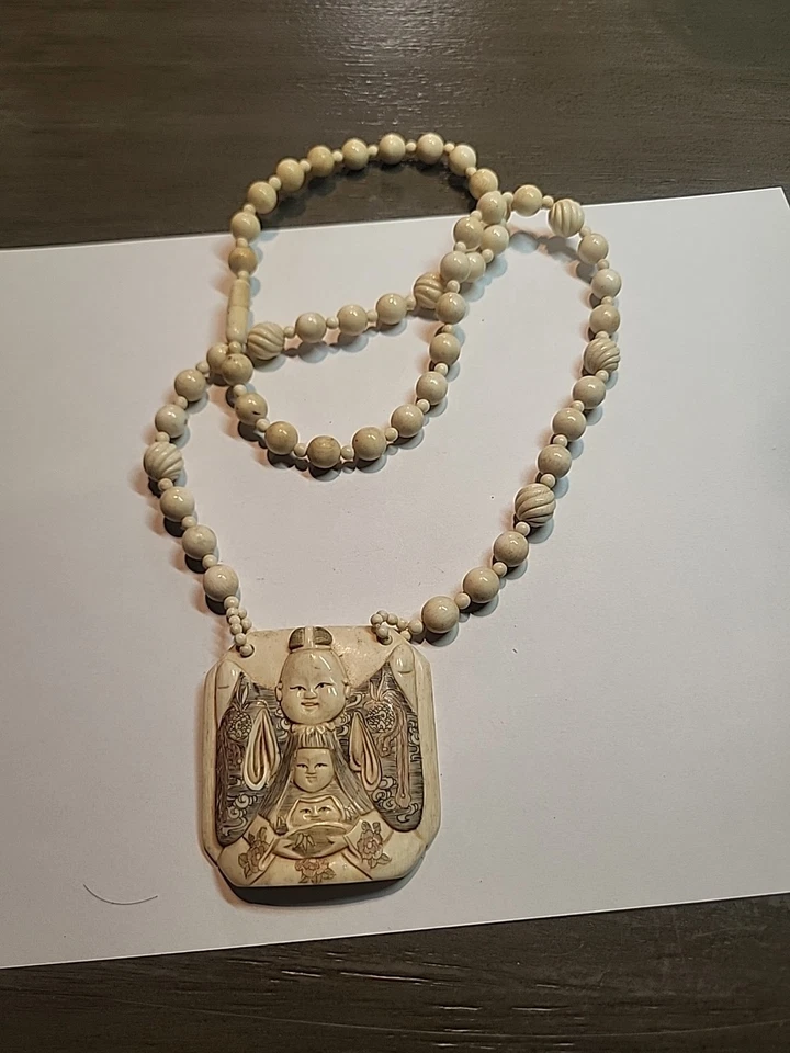 Collar Buda Color Marfil, Cuentas Hueso Foto 3 de 4