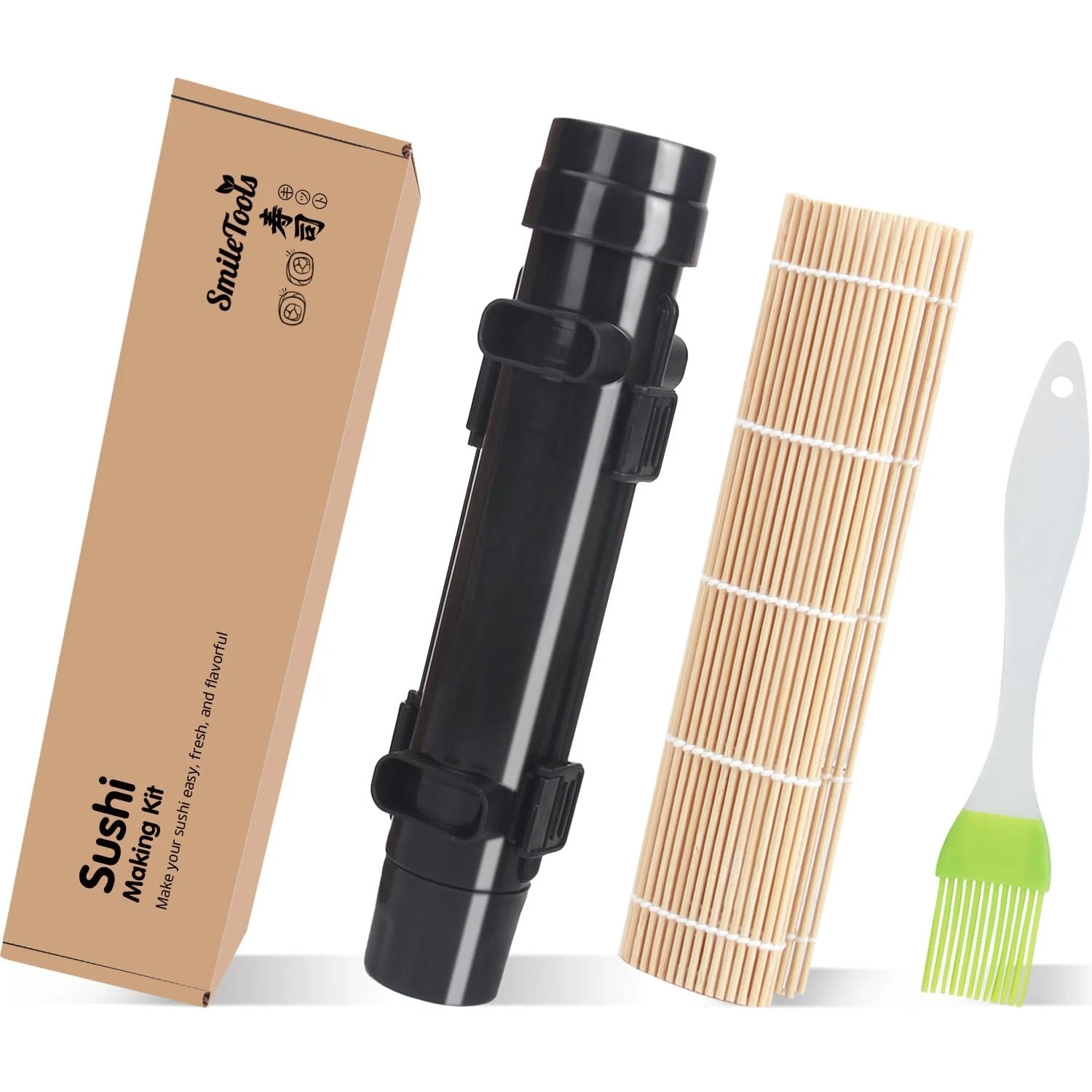 SmileTools Sushi Making Kit, Roller, Bazooka, Medium, Black