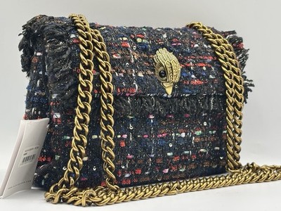 Kurt Geiger Mini Kensington Crossbody Umhängetasche Blau Tweed Brandneu