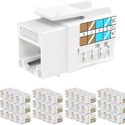 50 Pack RJ45 Keystone Jack Cat6 10G Support UTP 90 Degree White