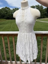 $148 FREE PEOPLE Sz6 VERUSHKA HALTER NECK SLEEVELESS LACE MINI DRESS WHITE
