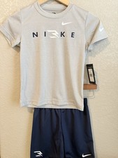Nike Boys Dri-FIT 2-Piece Mesh Set T-Shirt  Shorts Size 6 Gray/Blue
