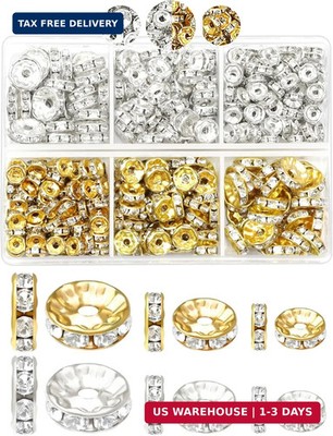 300pcs FIVEIZERO Rondelle Spacer Beads for Jewelry Making, 6mm, 8mm, 10mm Bead w