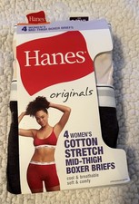 Hanes Originals Women  s 4 Pack Cotton Mid Thigh Boxer Briefs Underwear 9/2XL