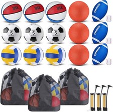 18 Pcs Sport Balls Set - Football, Basketball, Soccer, Volleyball, Playground...