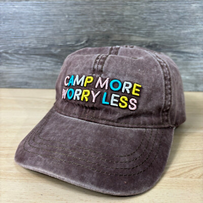 Camping Hat Cap Strap Back Womens Brown Camp More Worry Less Adjustable NWT
