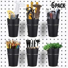 Kuhome 6 Sets Pegboard Hooks with Pegboard Cups, Ring Style Pegboard Bins with