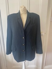 Vintage 'libra Design' Size 16 Navy Pure New Wool Pin Striped Jacket