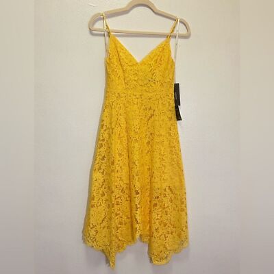 Lulus Yellow Floral Lace Overlay Mini/Midi Dress size SMALL NWT
