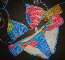 NWT embellished Luli Fama BIKINI COPA CABANA XS/S BLUE pink crystallized RARE!!!