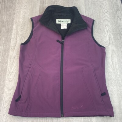 Pulse Womens Vest Purple Black Full Zip Front Pockets Lined Mock Neck M