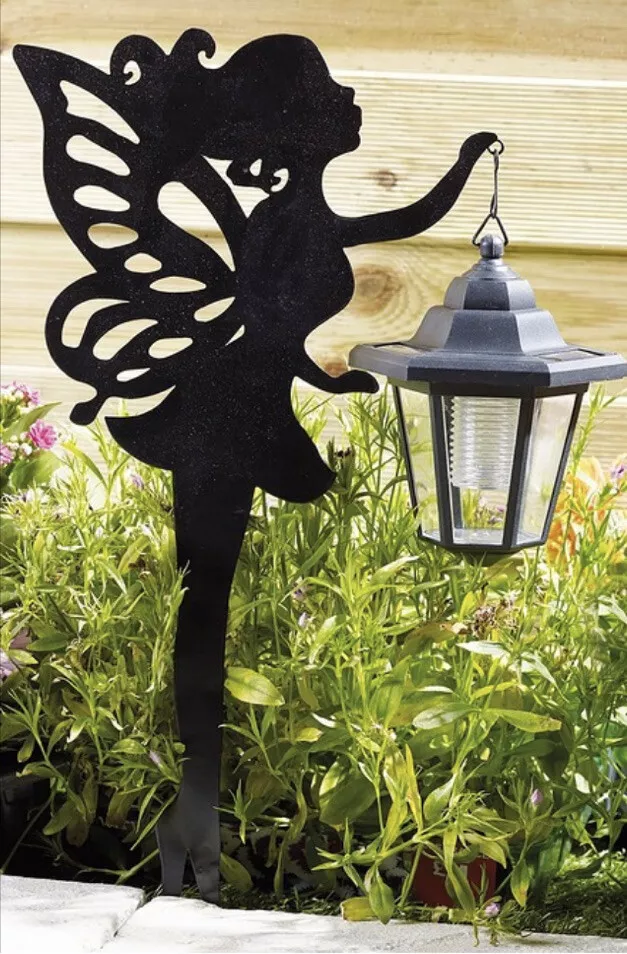 New Two Fairy Stakes With Solar Light Up Lanterns Garden Ornament