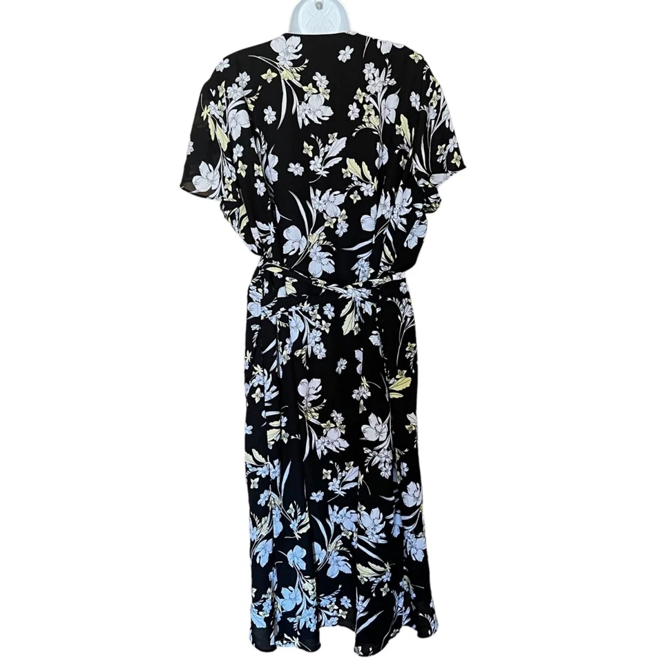 Worthington Womens Plus Sz 2XL Black/White/Yellow Wrap Front Floral Dress - Image 4 of 4