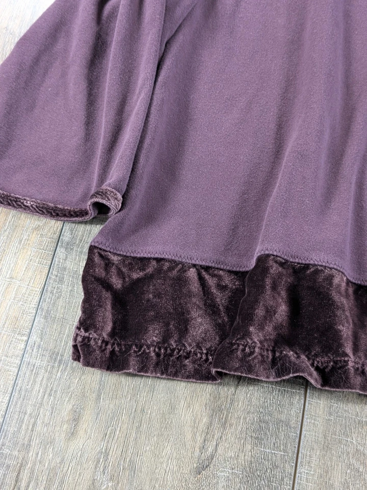 J Jill Top Womens XL Purple Velvet Trim 3/4 Sleeve V Neck Cotton BOHO Preppy - Image 4 of 4