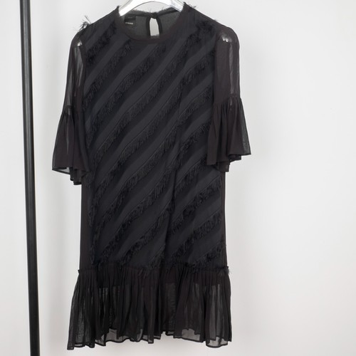 PINKO Mini Abito da Sole Nero Manica Corta Relaxed A-Line a Righe Taglia IT: 42/M - Foto 2 di 15