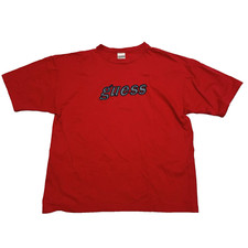 VTG GUESS Women's Fits Medium Red Embroidered T Shirt 90s Made in USA