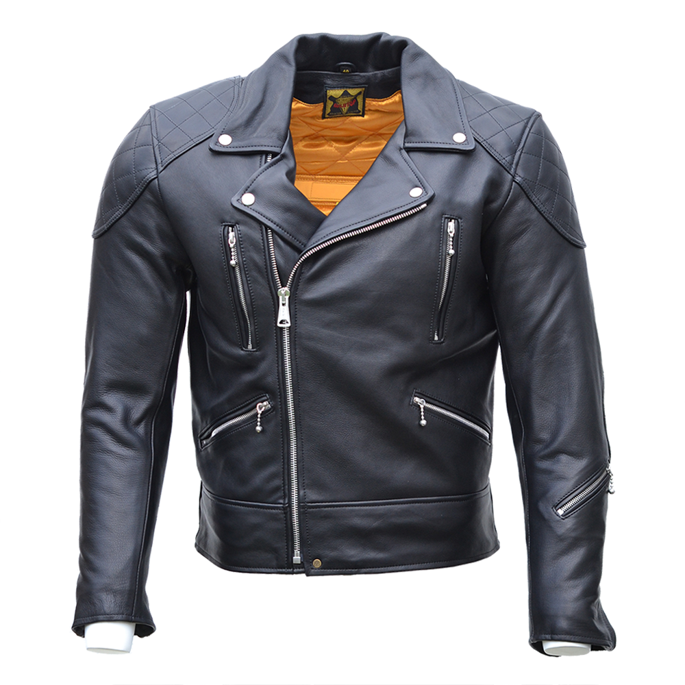 Mens Goldtop 619 Black Leather Motorcycle Jacket Classic Brando