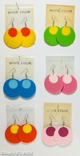 70's-80's Retro Style Earrings Round Plastic 2 Tone Pierced Hook Costume Earring