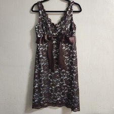 Eliza J Womens Dress 8 Brown Babydoll Y2K Lace Feminine Empire Waist Bow VTG USA