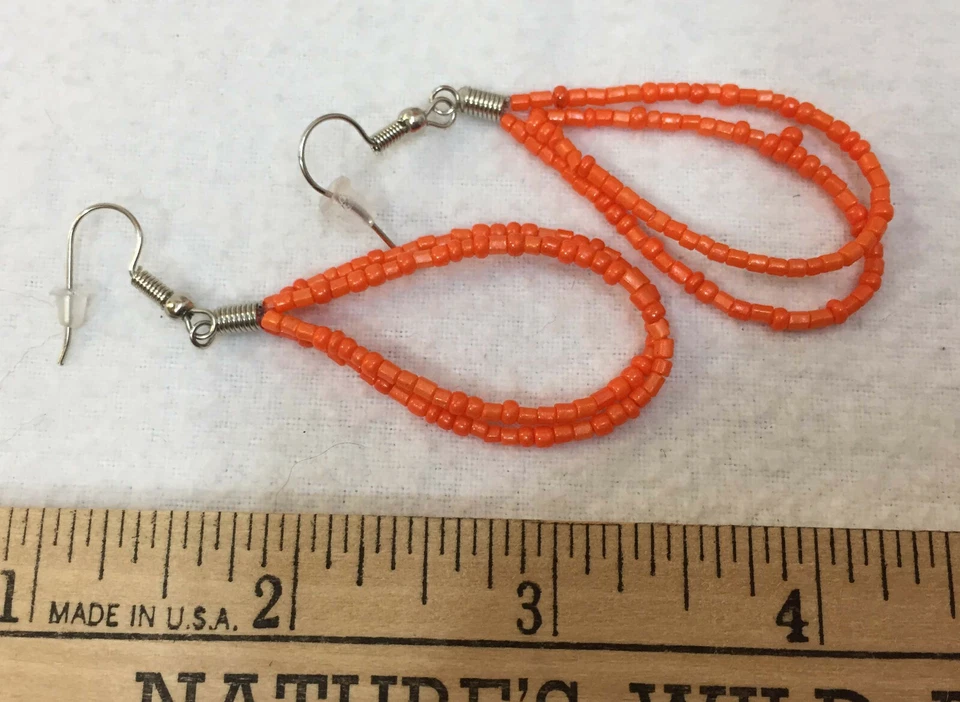 Collar Multi Hilo Babero y Pendientes Naranja Semilla Cuentas Set 42 Cuerdas Gotas Lágrimas Foto 2 de 3