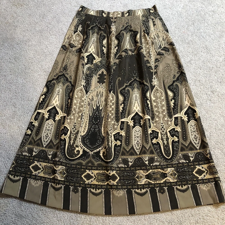 Falda De Colección Cricket Lane Plisada Paisley Talla 10 Beige Gris Pull On Country Boho Foto 4 de 4