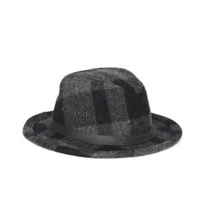 Filson Mackinaw Wool Packer Hat Plaid - Charcoal Black Size L NEW