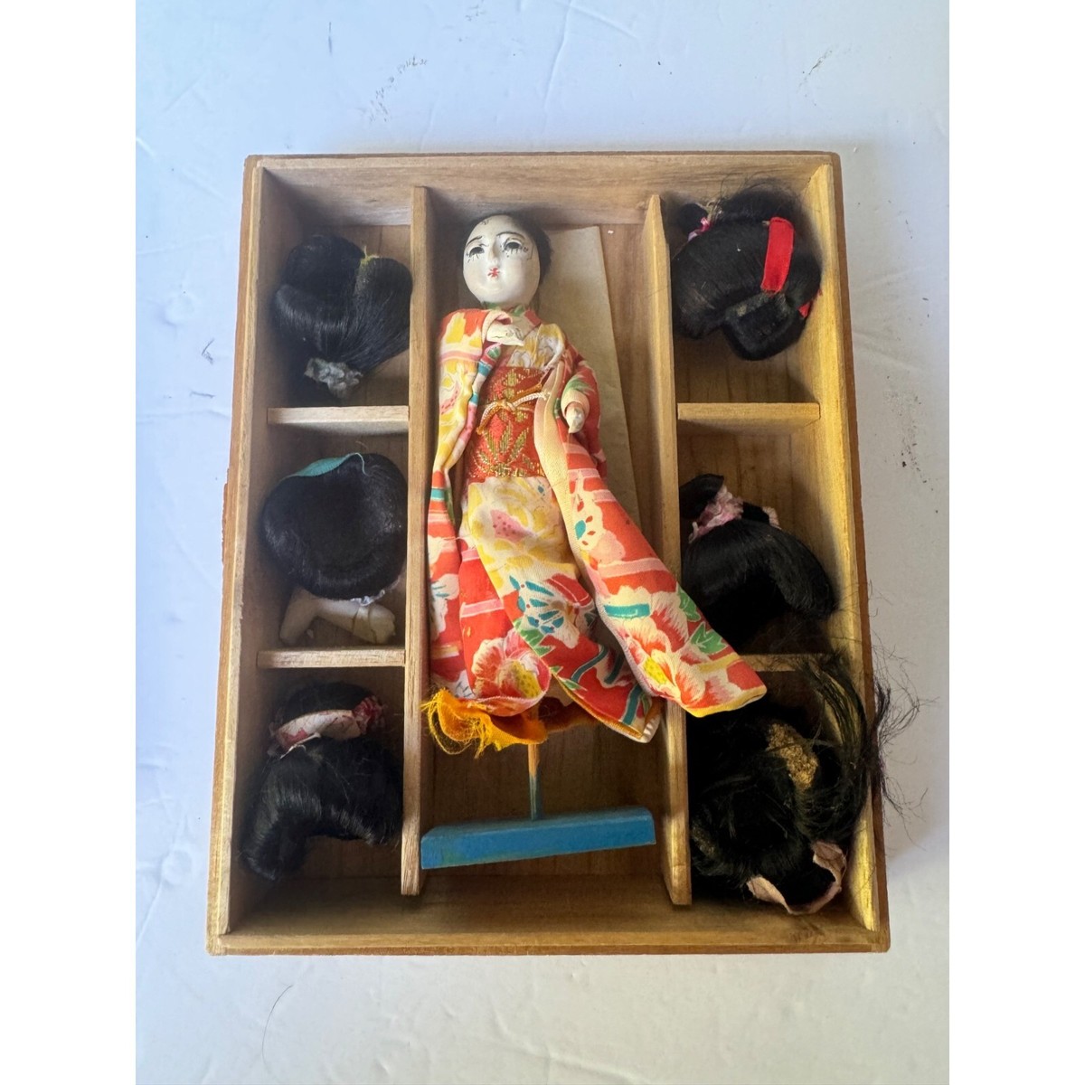 N ihonga 絵画　6号　Japanese doll 大正ロマン Vintage Antique Old Asian Japanese Doll With Six Wigs Hanako