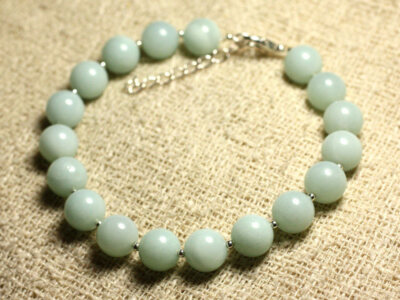Bracelet En Argent 925 Et Agate Verte 10 Mm - Fait Main En France - Neuf