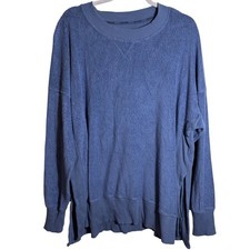 Aerie Chilled Out Blue Oversized Textured Reverse Fleece Sweatshirt Size XL
