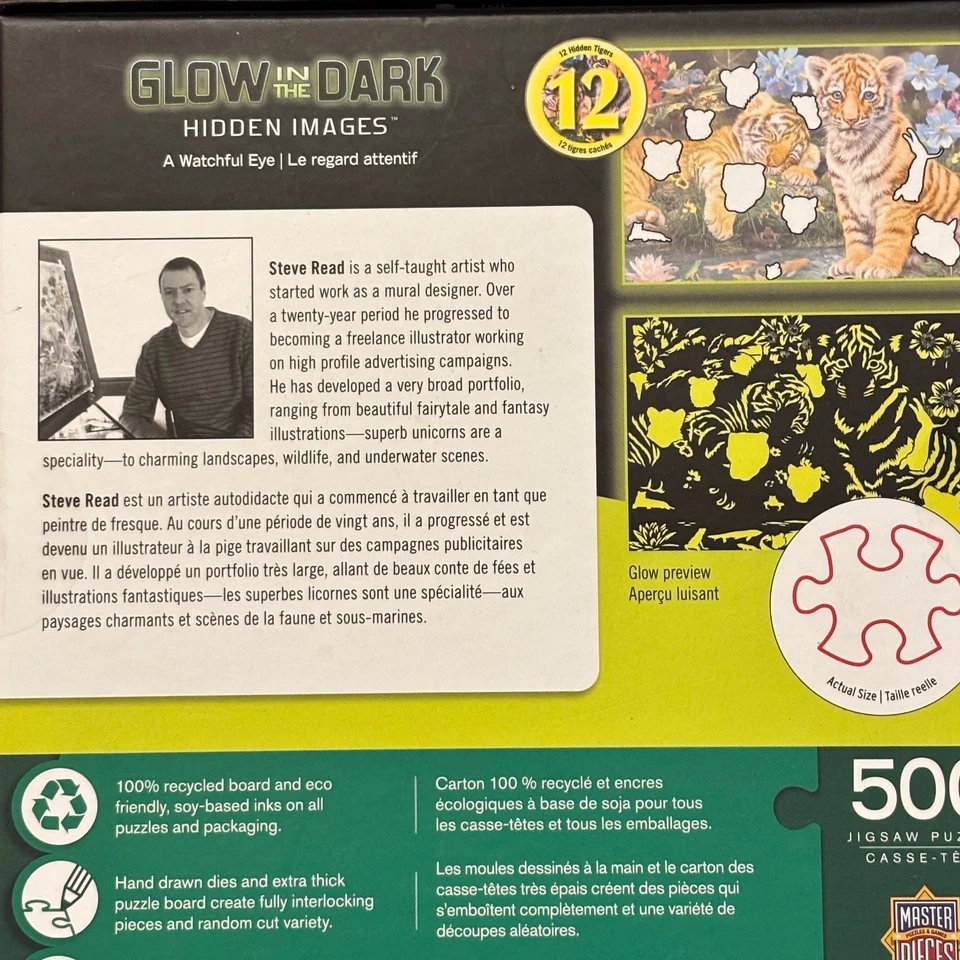 Rompecabezas MasterPieces Brilla en la Oscuridad Cachorros de Tigre 500 Piezas Imágenes Ocultas Foto 2 de 4